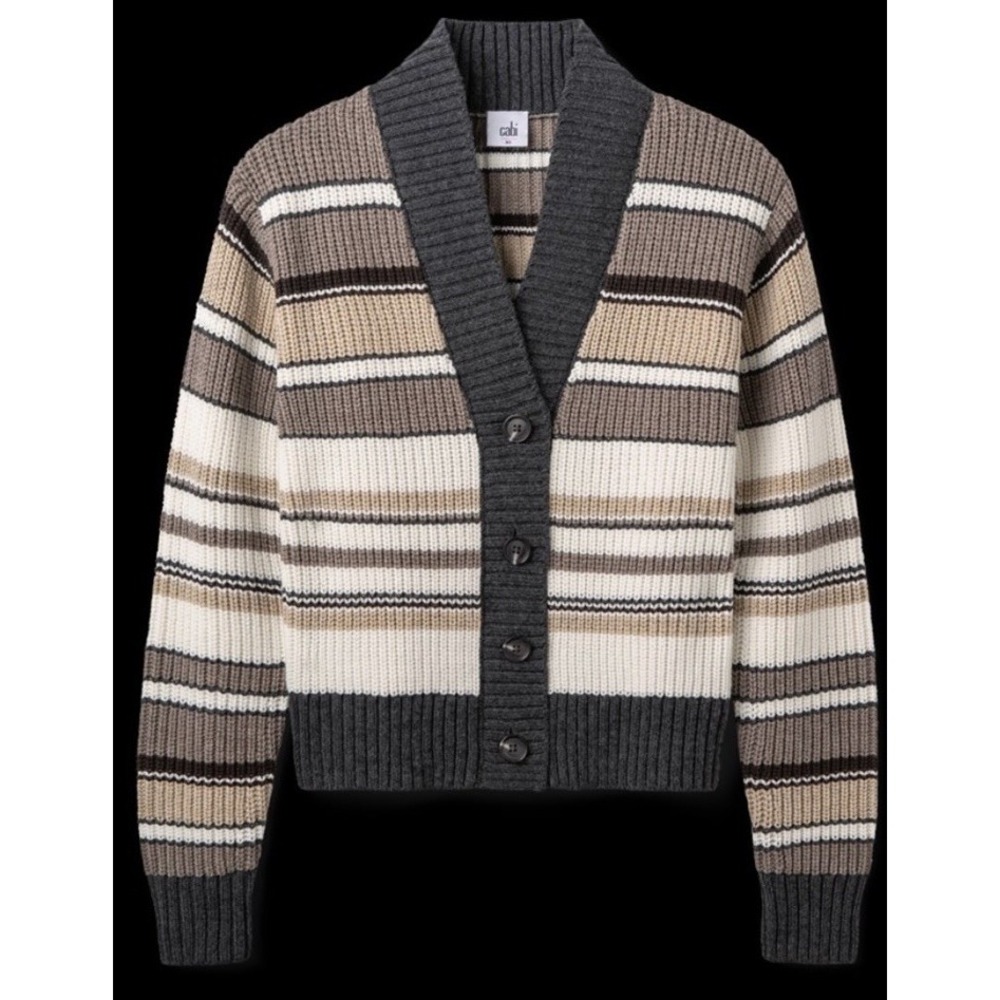 Cabi Cocoa Striped Button Front Sweater Cardigan Fall Style #4860 Sz L